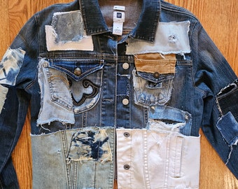CALEE Patchwork Denim Work Jacket (Indigo)