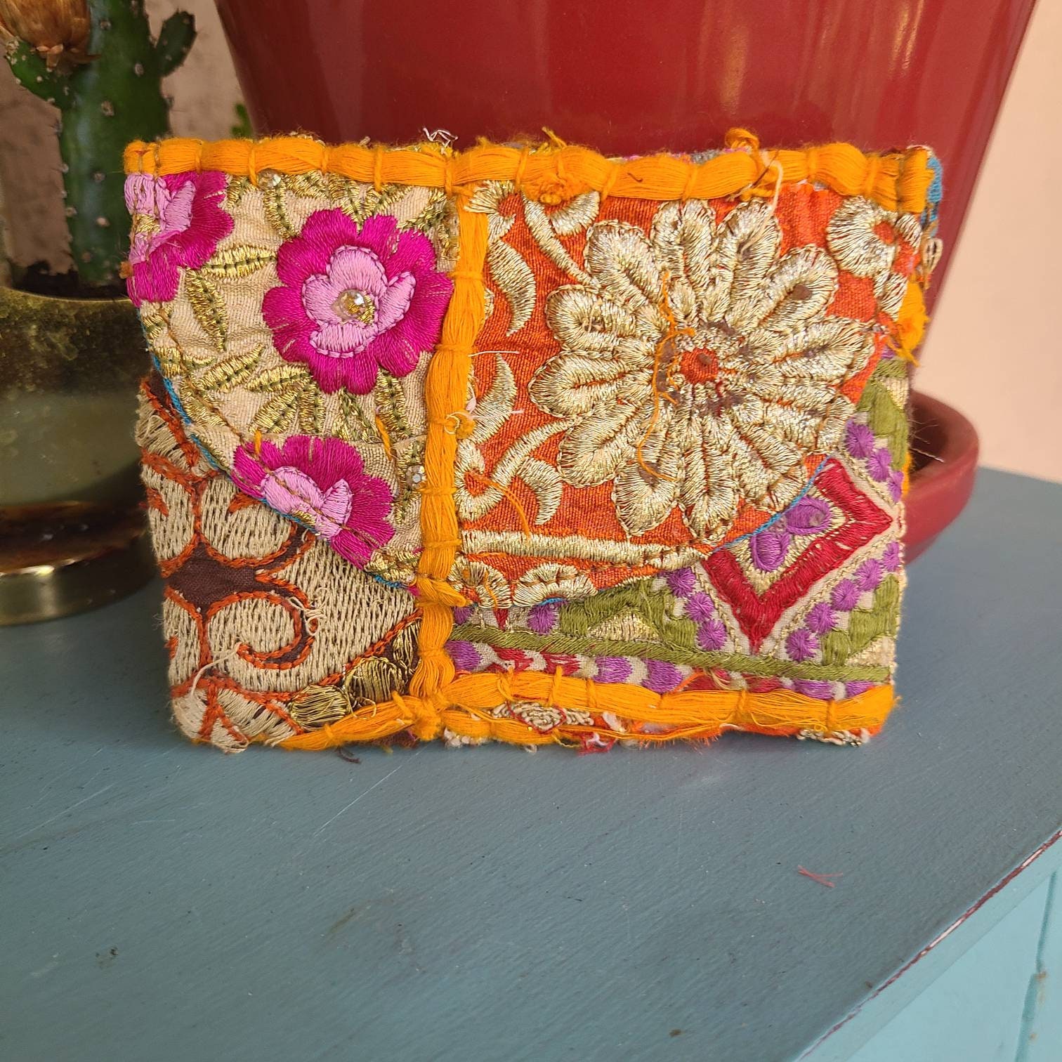 Flower Embroidery Boho Wallet 3.5x 5 Snaps Fits Etsy