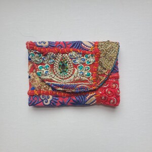 Flower embroidery boho wallet with rhinestones mirror custom embroidery 3.5"x 5" snaps fits money credit cards