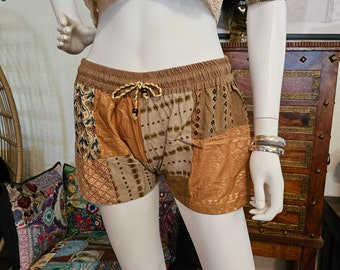 Boho Patchwork Shorts met trekkoord Kleine hippiestijl Zeer uniek