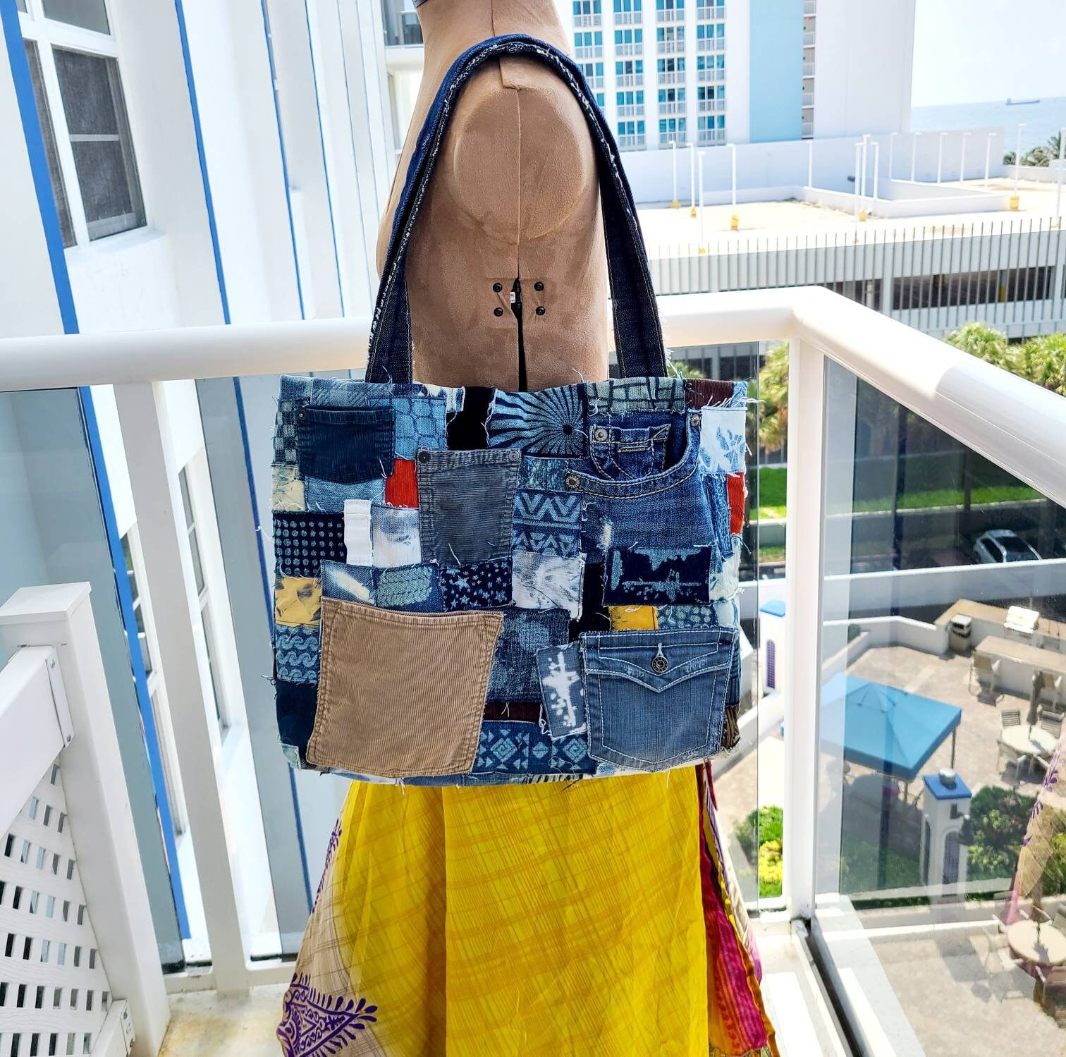 Large Denim Patch Purse Tie Dye Denim and Corduroy Patches and - Etsy