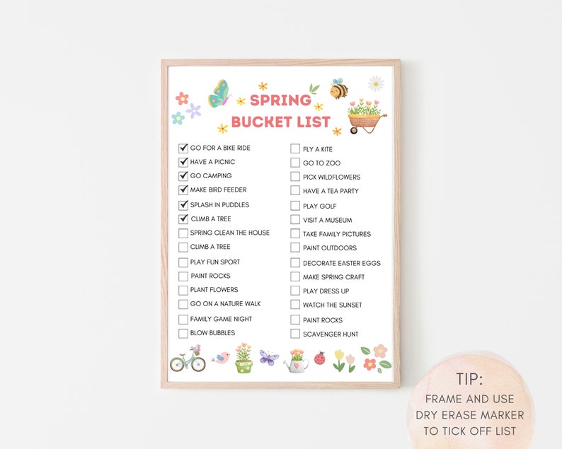 Spring Bucket Checklist Spring Bucket List Printable, Spring Printable, Spring Break, Kids ...