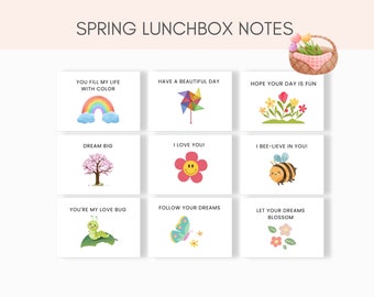 Spring Lunchbox Notes, Lunch Box Notes Printable, Spring Kids Printable, Lunch Notes for Kids, Printable Lunchbox, Cute Lunchbox Notes