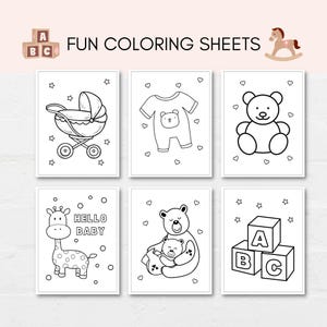 Keep the kids entertained at baby shower with this baby shower activity book! This pack includes 10 fun and engaging games as well as 10 beautiful coloring sheets featuring baby shower-themed designs.