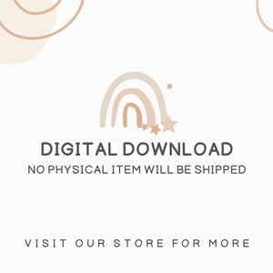 K&ouml;nnte beinhalten: Digitaler Download-Grafik mit einem Regenbogen und Sternen in Rosa- und Beiget&ouml;nen. Der Text lautet "DIGITALER DOWNLOAD KEIN PHYSIKALISCHER ARTIKEL WIRD VERSANDT BESUCHEN SIE UNSEREN SHOP F&Uuml;R MEHR".