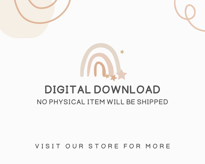 K&ouml;nnte beinhalten: Digitaler Download-Grafik mit einem Regenbogen und Sternen in Rosa- und Beiget&ouml;nen. Der Text lautet "DIGITALER DOWNLOAD KEIN PHYSIKALISCHER ARTIKEL WIRD VERSANDT BESUCHEN SIE UNSEREN SHOP F&Uuml;R MEHR".