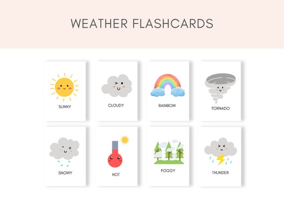 Weather Flashcards, Printable Flashcards, Toddler Flashcards, Kids Weather Cards, Weather Activities, Weather Station, Flashcards Digital