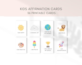 Afdrukbare affirmatiekaarten voor kinderen, positieve affirmatiekaarten voor kinderen, motiverende kaarten, positiviteitskaarten voor kinderen, dagelijkse affirmatie