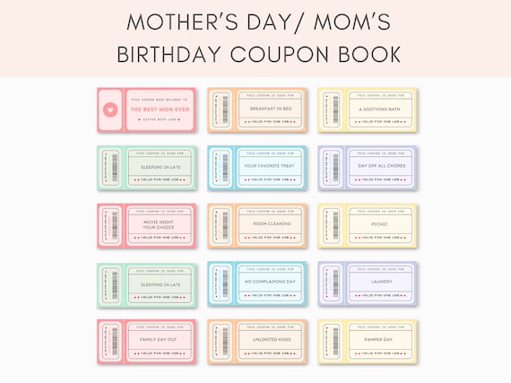 Mother’s Day Coupons, Mother’s Day Gift, Coupon Printable, Mom Coupon, Mothers Day, Gift for Mom, Mom Appreciation Cards, Printable Mom Gift
