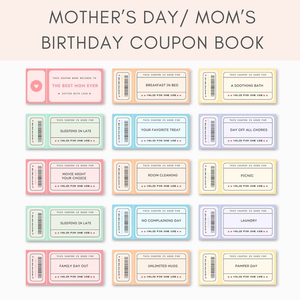 Mother’s Day Coupons, Mother’s Day Gift, Coupon Printable, Mom Coupon, Mothers Day, Gift for Mom, Mom Appreciation Cards, Printable Mom Gift