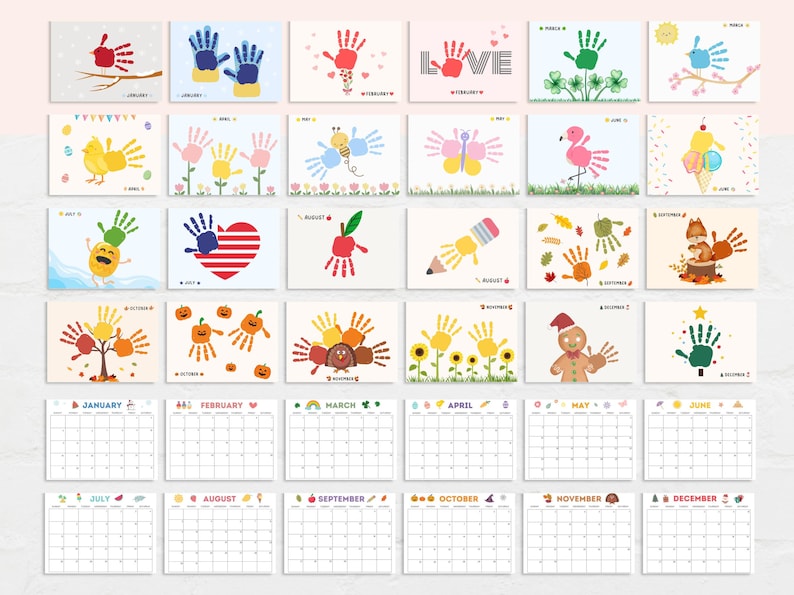 Celebrate your child’s growth with this handprint calendar for 2027!
This  handprint calendar allows you to create lasting memories with your child’s handprints each month. Simply add your child’s handprints to this printable handprint calendar, and you’ll have a unique, creative, and meaningful way to celebrate the year.