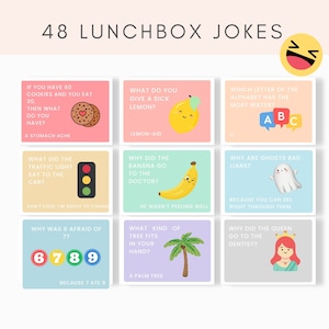 Blagues de boîte à lunch imprimables, notes de boîte à lunch, blagues pour les enfants, cartes de boîte à lunch, blagues scolaires, énigmes pour enfants, notes imprimables de boîte à lunch, PDF