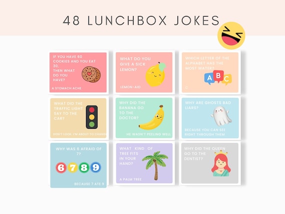 Lunchbox Jokes Printable, Lunch Box Notes, Jokes for kids, Lunchbox Cards, School Jokes, Kids Riddles, Printable Lunch Box Notes, PDF