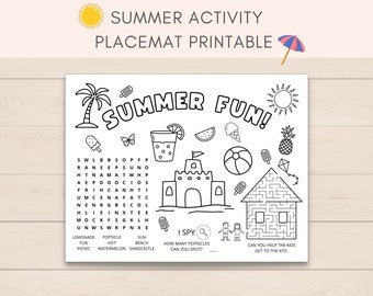 Napperon Activité estivale, Fête d'été, Activités pour enfants, Activité à imprimer, Activités d'été, Napperon pour enfants, Jeux d'été, Napperon d'été