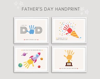 Manualidad con huella de mano para el Día del Padre, regalo para el Día del Padre, imprimible para el Día del Padre, manualidad con huella de mano, recuerdo con huella de mano, regalo para el Día del Padre DIY, preescolar