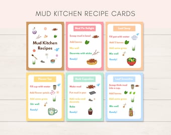 Mud Kitchen Recipe Cards, Mud Kitchen Recipe, Outdoor Mud Kitchen, Potion recipe cards, Outdoor Play Recipe, Pretend Play Kitchen Recipes