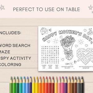 Celebrate Mother's Day with this printable Mother’s Day Activity Placemat for kids! This placemat features fun activities and coloring pages that will keep your child entertained while celebrating their amazing mom.