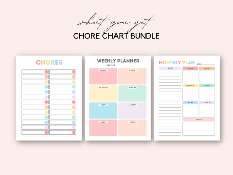 Encourage responsibility with this fun Chore Chart Bundle for Kids! This printable set is perfect for families who want to establish daily routines and teach kids discipline.