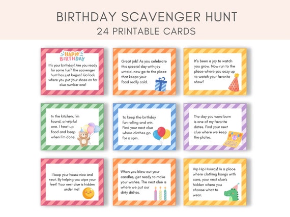 Birthday Scavenger Hunt, Birthday Treasure Hunt, Birthday Games, Birthday Activity, Scavenger Hunt Clues, Kids Scavenger Hunt, Birthday Hunt
