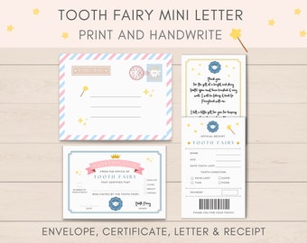 Tooth Fairy Letter Printable, Tooth Fairy Receipt, Tooth Fairy Note, Tooth Fairy Certificate, Tooth Fairy Template, Tooth Fairy Kids PDF