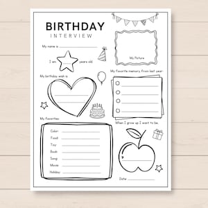 Kids birthday interview, Kids Birthday Questions, Kids Birthday Printable, Birthday Activity, Birthday Questionnaire, Birthday keepsake