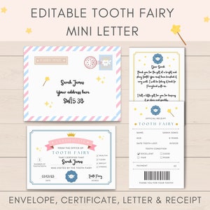 Carta del Hada de los Dientes editable, carta del Hada de los Dientes, recibo del Hada de los Dientes, nota del Hada de los Dientes, recuerdo de diente perdido, certificado del Hada de los Dientes, PDF