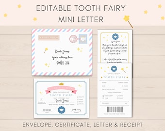 Editable Tooth Fairy Letter, Tooth Fairy Letter, Tooth Fairy Receipt, Tooth Fairy Note, Lost Tooth Keepsake, Tooth Fairy Certificate, PDF