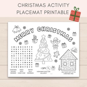 Christmas Activity Placemat, Christmas Placemat Printable, Christmas Kids Activity, Kids Placemats, Christmas Colouring, Kids Christmas