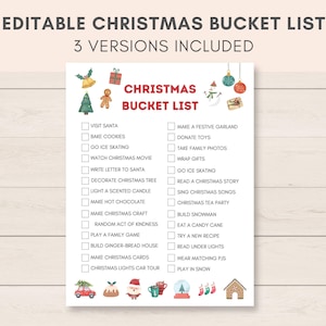 Christmas Bucket List Printable, Christmas To Do List, Custom Bucket List, Christmas Activities, Christmas Printables for Kids, Template