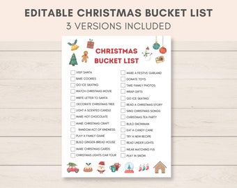 Christmas Bucket List Printable, Christmas To Do List, Custom Bucket List, Christmas Activities, Christmas Printables for Kids, Template