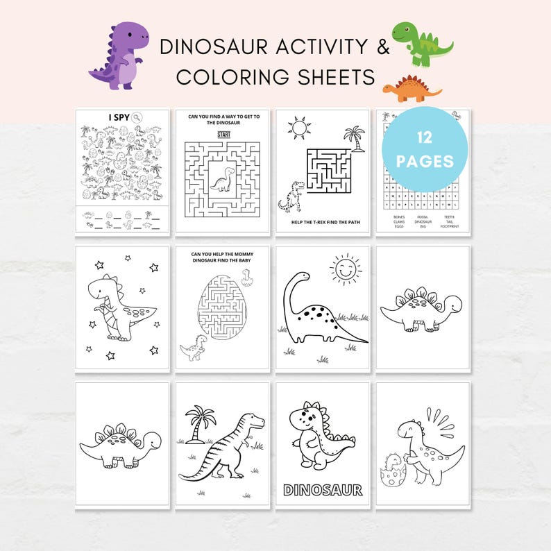 Keep kids engaged with this fun Dinosaur Activity Pack for Kids, which includes Dinosaur activity sheets and Dinosaur coloring sheets. Perfect for Dinosaur parties, classroom fun, school activity and more! Print as many as you like.