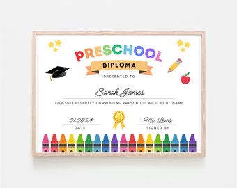 Certificado de Graduación de Preescolar, Certificado de Preescolar Editable, Graduado de Preescolar, Diploma de Preescolar, Preescolar de Graduación, Graduación