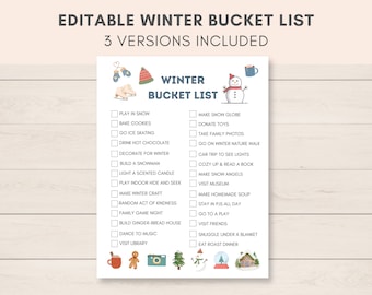 Winter Bucket List Printable, Winter Checklist, Holiday Bucket List, Winter Activities, Winter Printable, Holiday To Do List
