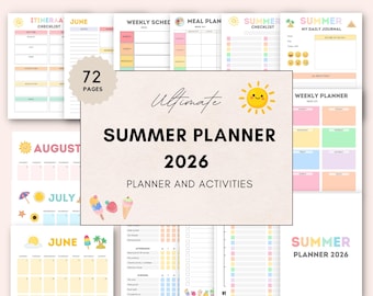 Summer Planner 2026, 2026 Summer Planner for kids, Kids Summer Planner, Summer Planner Kids Activities, Summer Bucket List, Summer Calendar