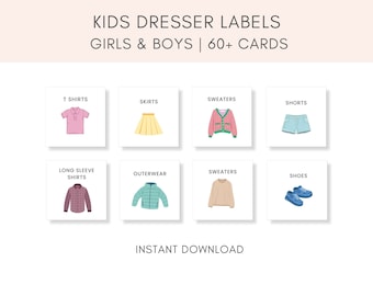 Kids Dresser Labels, Clothing Labels, Kids Clothing Labels, Printable Labels, Drawer labels, Kids Labels, Labels For Clothes, Kids Closet