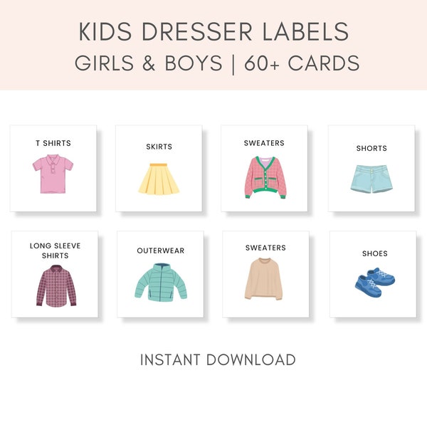 Kids Dresser Labels, Clothing Labels, Kids Clothing Labels, Printable Labels, Drawer labels, Kids Labels, Labels For Clothes, Kids Closet