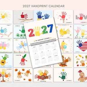 Celebrate your child’s growth with this handprint calendar for 2027!
This  handprint calendar allows you to create lasting memories with your child’s handprints each month. Simply add your child’s handprints to this printable handprint calendar, and you’ll have a unique, creative, and meaningful way to celebrate the year.