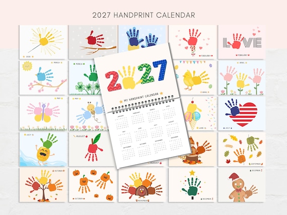 Handprint Calendar 2027, Printable Handprint Calendar, Kids Handprint Calendar, 2027 Handprint Calendar, Handprint Craft Kids 2027