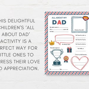 Keep kids engage with this Kids Fathers Day Printable, ‘All About Dad’! This delightful childrens Dad interview activity is a perfect way for little ones to express their love and appreciation.