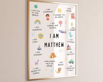 Boys Affirmations Wall art, Children Affirmation Wall Art, Positive Affirmations for Boys, Personalised Affirmations, Custom Boys Printable