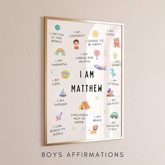 Boys Affirmations Wall art, Children Affirmation Wall Art, Positive Affirmations for Boys, Personalised Affirmations, Custom Boys Printable
