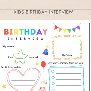 Celebrate your childs special day with this Kids Birthday Interview Printable! This fun and engaging keepsake is the perfect way to capture your little ones favorites, and milestones on their birthday.