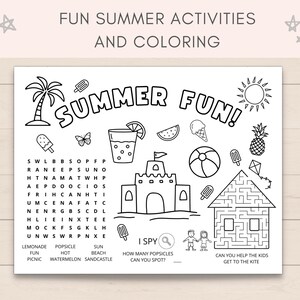 Keep your kids entertained this summer with our fun summer activity placemat! Perfect for a summer barbecue, picnic, or family gathering, this placemat features a variety of summer-themed activities and coloring pages.