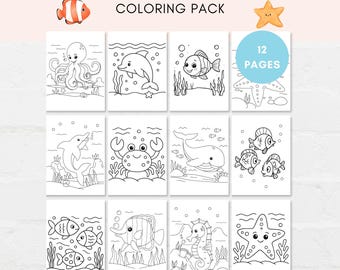 Under The Sea Coloring Pack, Under The sea Coloring, Ocean Coloring, Sea Creature Printables, Kids Sea Coloring