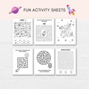 Keep kids busy with this Space Activity Pack, which includes Space activity games and Space coloring sheets. Print as many as you like.
