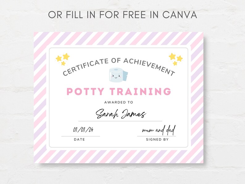 Establish a consistent routine and make potty training a delightful journey for both you and your child with this Potty Chart Printable and Commend your little one's potty success with our Potty Training Certificate Printable!
