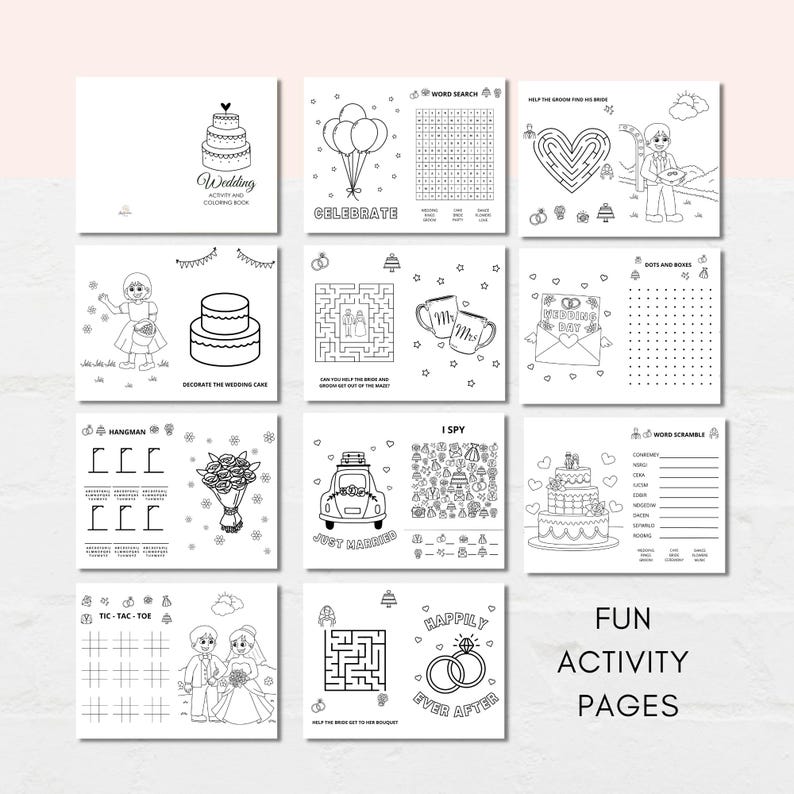 This fun Wedding Activity Pack is a perfect way to keep kids engaged at your wedding. The PDF has fun Wedding games and wedding themed coloring sheets. It can also be used as a party favour.