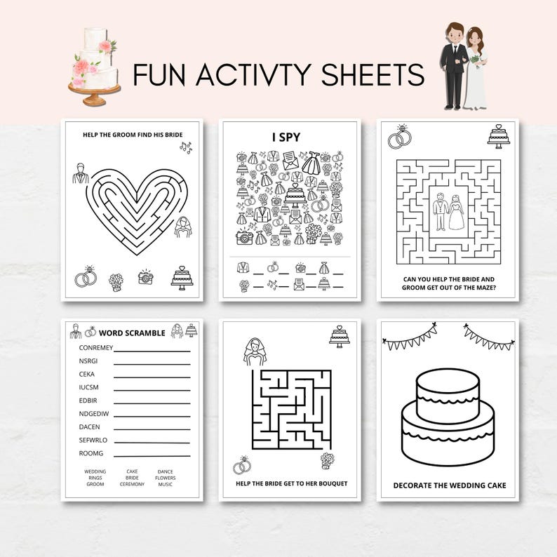 This fun Wedding Activity Pack is a perfect way to keep kids engaged at your wedding. The PDF has fun Wedding games and wedding themed coloring sheets. It can also be used as a party favour.