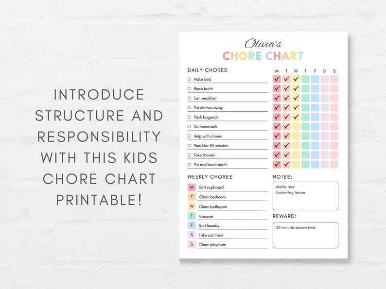 Introduce structure and responsibility with this Kids Chore Chart Printable! This comprehensive chart is designed to make chores and routines fun for children.