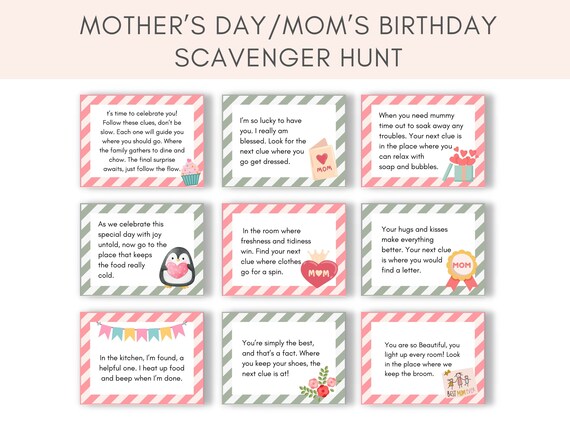 Mothers Day Scavenger Hunt, Mothers Day Games, Mothers day Activity, Mothers Day Gift, Mother's Birthday, Scavenger Hunt Mom, Mother Day DIY